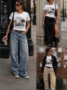 Women's White Graphic Tee with Duck Illustration